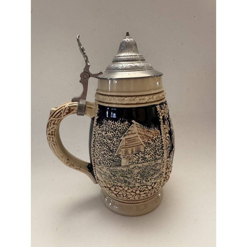 Vintage Marzi Remy Lidded Beer Stein Mug Village Scene 7.5 inch 3042 Cup